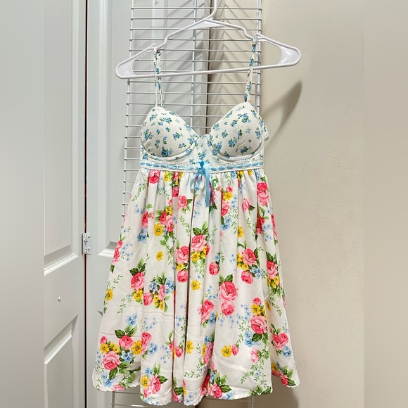 Altar'd State Other - Altar'd State Cream Floral Babydoll Bustier Dress with Pink & Yellow Roses